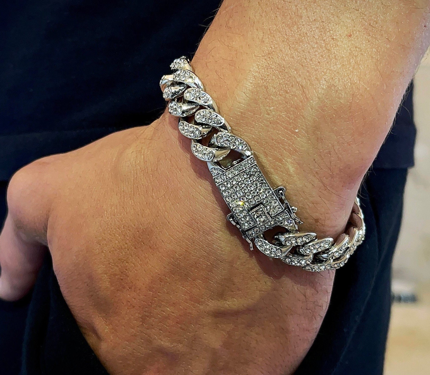 Mens Miami Cuban Link Diamond Bracelet Cubic Zirconia Bracelet