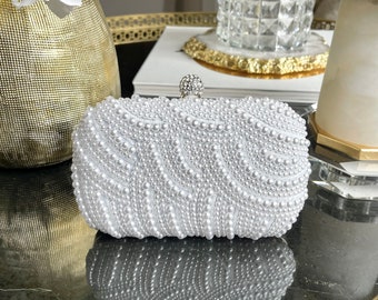 Pearl Clutch, Wedding Clutch, White Bridal Clutch, Pearl Bag, Bridal Bag, Bridesmaid Purse, Evening Purse, Special Occassion Bag 440