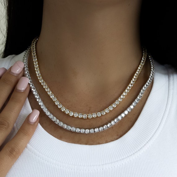 NEW 1 Row Tennis Necklace 22 Inch Silver Finish Lab India | Ubuy