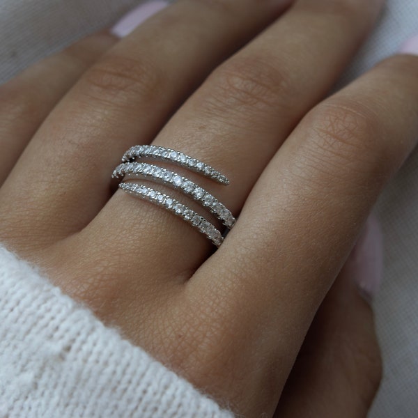 Silver Pave Diamond CZ Spiral Ring, Silver Ring, Lab Diamonds, Gift for Her, Bridesmaids Gift, Promise Ring, Dainty 134