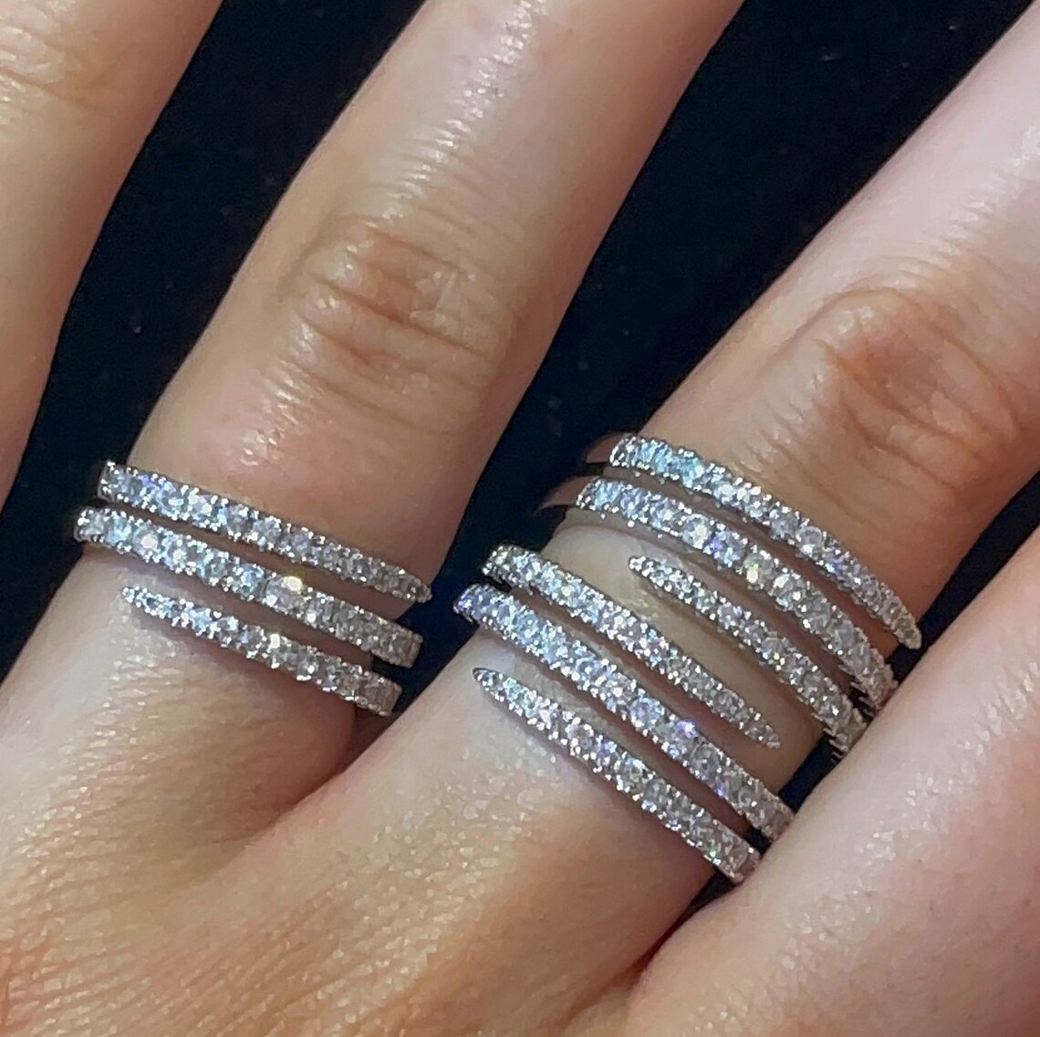 Silver Pave Diamond CZ Spiral Ring Silver Ring Lab Diamonds Etsy