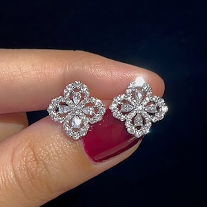 Diamond CZ Four Leaf Clover Sterling Silver Stud Earrings, Gift for Her, Bridesmaid Gift, Iced Out Earrings, Cubic Zirconia Earrings 104