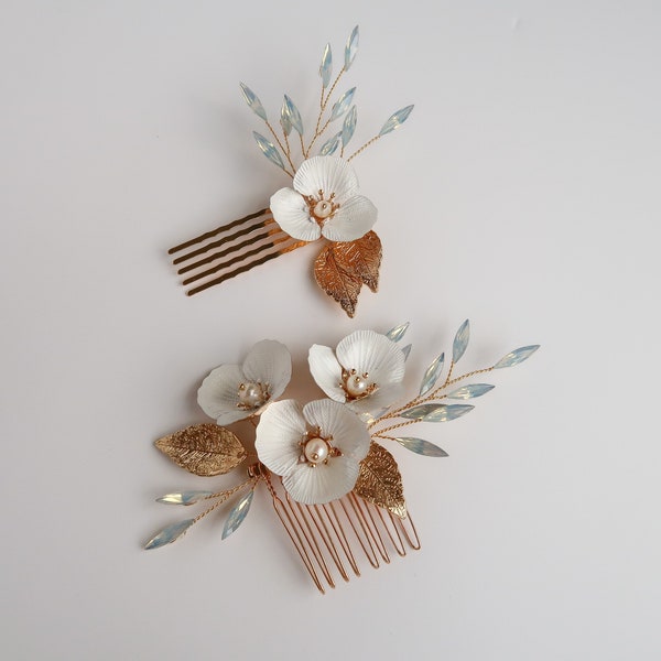 Blue Opal + Pearl Floral Gold Wedding Hair Comb, Bridal Accessory, Wedding Hair Pin, Hair Accessories, Something Blue, Bridesmaids 159