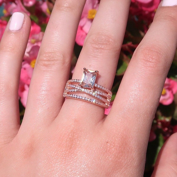 Diamond Rose Gold Crossover Ring Etsy