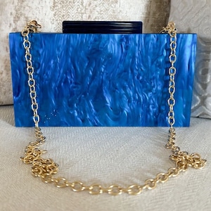 Blue Mother of Pearl Acrylic Box Clutch, Marble Look Clutch Bag, Tortoise Shell Clutch Acrylic Bag, Acrylic Clutch Bag, Clutch Bag 442