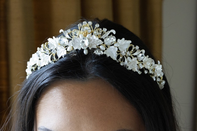 Bridal Headband Crystal, Wedding Headband, Wedding Tiara, Wedding Headpiece, Bridal Hair Accessories, Floral Tiara, Leaf Tiara, Pearl, 459 image 7