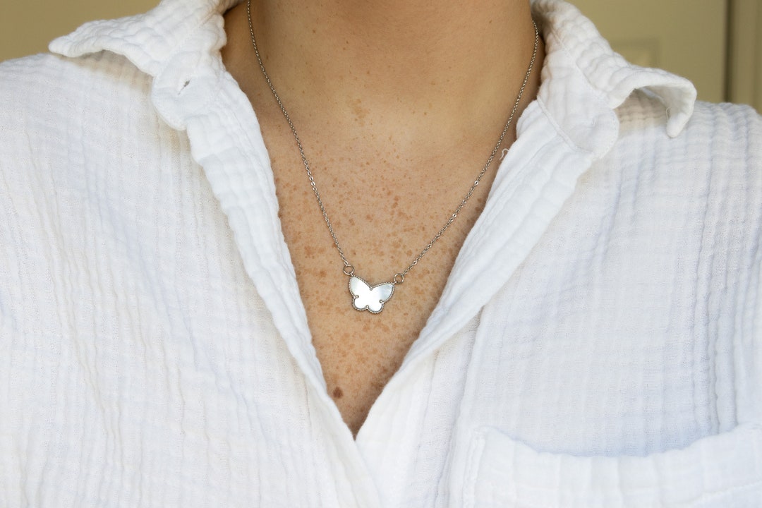MOP Butterfly Pearl Drop Pendant Necklace main image 1