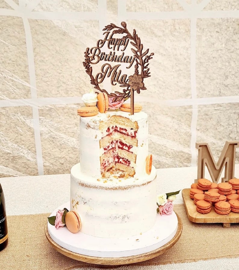 FLORAL Cake Topper Wooden wedding cake decoration wedding cake birthday baptism image 2