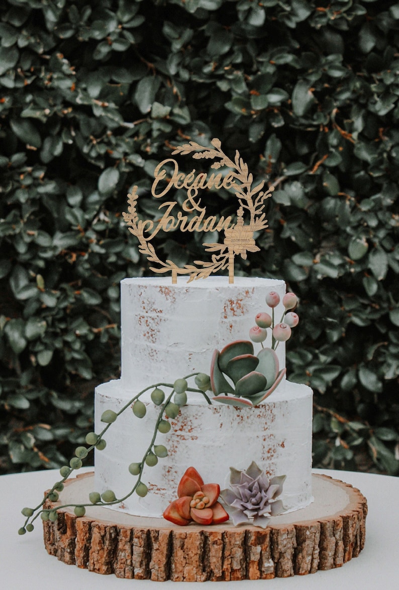 FLORAL Cake Topper Wooden wedding cake decoration wedding cake birthday baptism image 1