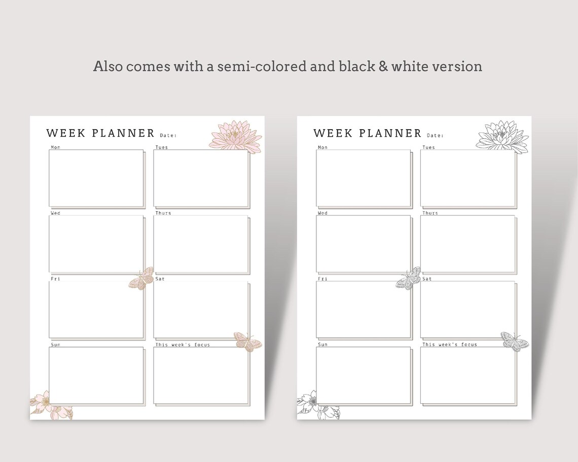 Printable &amp; Digital 7 Day Weekly Planner Print Easy Print at Home PDF ...