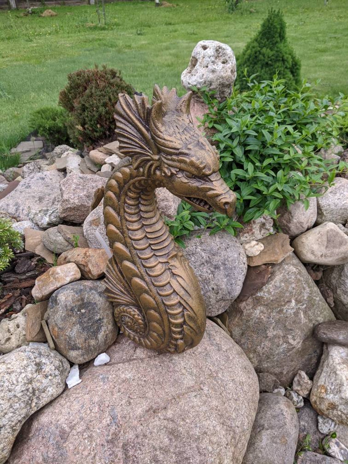 Drache Garten Bronze Statue Brunnen Stein Drache Figur Brunnen Etsy