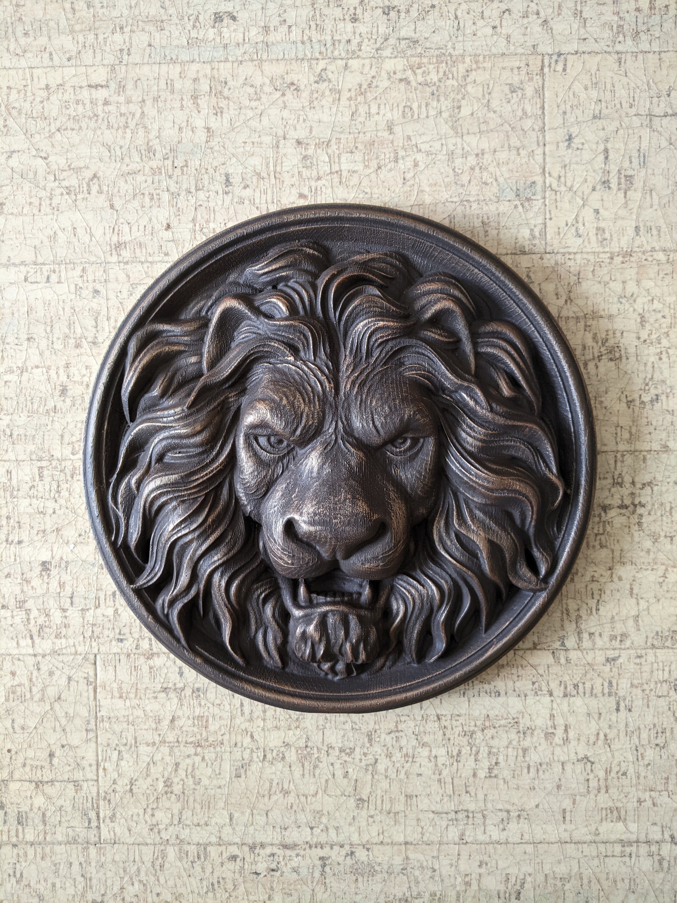 Wood applique Lion Head Carved Lion Wall Hanging Wood | Etsy