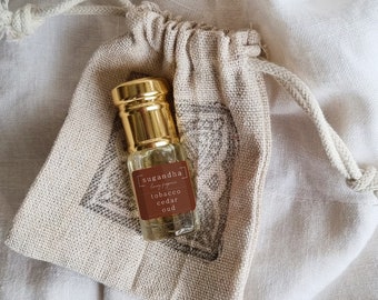 Tobacco - cedar - oud // Alcohol Free, Vegan, Cruelty Free, Paraben Free Unisex roll on Perfume