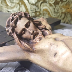 Large Plaster Crucifix, Old Wooden Cross, Wall Hanging Crucifix, White Christ Crucifix, Catholic Crucifix, Plaster Christ.