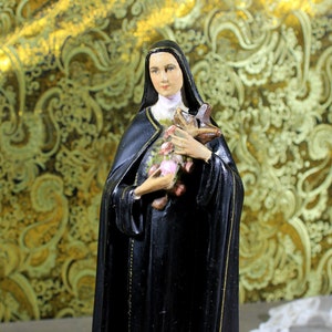 Antique Saint Teresa of Lisieux Sculpture, French Saint, Plaster Saint, Plaster Sculpture, Saint Statue, Saint with Base, Numbered Saint