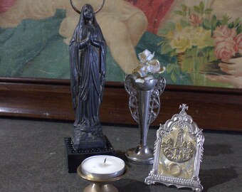 Religious Set, Virgin of Fatima Set, Virgin of Fatima with Búcaro, Set with Reliquary, Spanish Set with Búcaro, Altar of Fátima