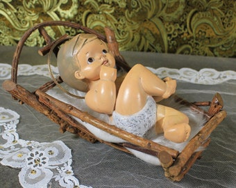 Baby Jesus with Cradle, Statue of Jesus, Glass Eyes, Ancient Jesus, Child Jesus Sculpture, Christmas Sculpture, Christian Religion