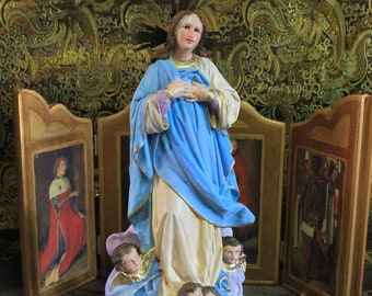 Skulptur Jungfrau Unbefleckte Empfängnis, Alte spanische Jungfrau, Statue Gips, Jungfrau Figur, Jungfrau mit Engeln, Jungfrau 47cm.