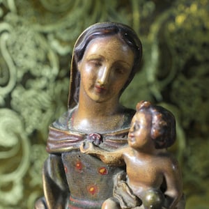 Antica Vergine con Bambino, Vergine in Gesso, Figura Religiosa, Statua Religiosa, Scultura Madonna, Scultura 50'
