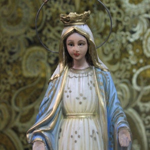 Miraculous Virgin Sculpture, Ancient Virgin, Plaster Statue, Virgin Figure, Glass Eyes Figure, Virgin Sculpture with Crown. Spain..