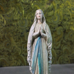 Virgin Lourdes Statue, 22 cm, Plaster Virgin Figure, Catholic Sculpture, Antique Sculpture, Christian Virgin, French Virgin