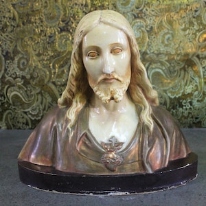 Antique Bust of the Heart of Jesus, Sacred Heart  Jesus, Bust of Jesus, Antique Christ, Statue of Jesus, Plaster Sculpture, Bust of the 30s
