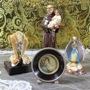 Saint Anthony of Padua Religious Set, Religious Figures, Spanish Religious Set, Plaster Figure, Small Altar