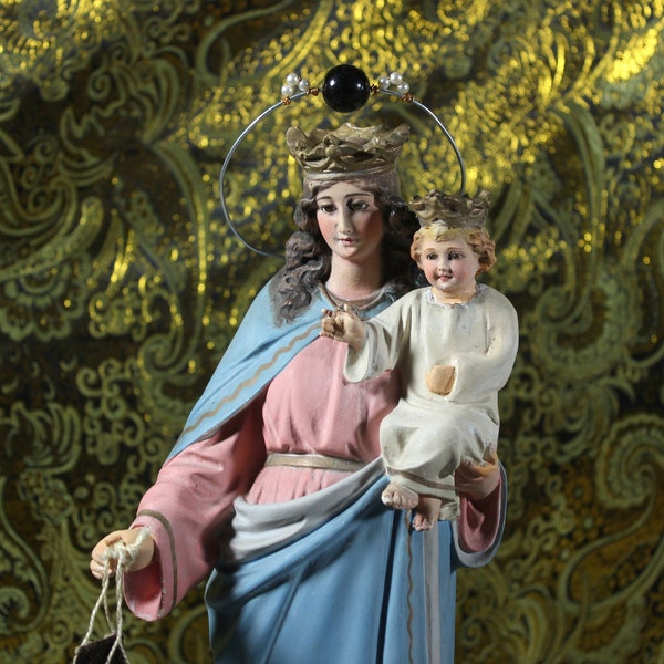 Antigua Virgen  Niño, Antigua Virgen Auxiliadora, Escultura Virgen, María Auxiliadora, Estatua Nuestra Señora, Estatua Madonna, Ojos Cristal