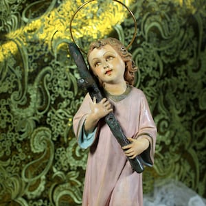 Antique San Juanito, Religious Sculpture, Child Figure, Ancient Statue San Juanito on Cross, Plaster Sculpture, French Saint, San Juanito.