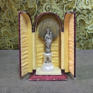 Cappella dell'altare vecchio, 18 cm, Vecchia Hornacina, Piccola cappella con vergine, Hornacina Virgen del Pilar, Cappella di cartone con porte.
