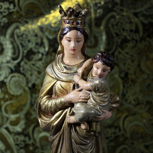Antyczna Dziewica z Dzieciątkiem, Dziewica gipsowa, Figura religijna, Statua religijna, Rzeźba Madonny, Rzeźba 50&#39;