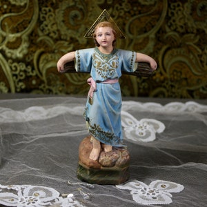Vintage Religious Art, Religious Sculpture Jesus Christ Child, Ancient Statue Child Jesus on Cross, Child Jesus Sculpture, Plaster Sculpture