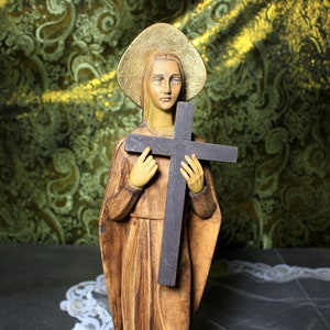 Antique Angel, Plaster Angel, Vintage Angel, Angel Sculpture, Christian Religion, Angel with Cross, Religious Art