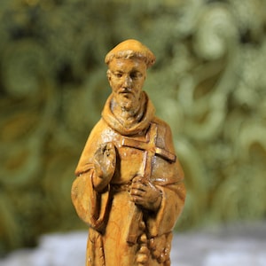 Saint antique, Saint François, Figure religieuse 15 cm, Sculpture religieuse, Sculpture en plâtre, Saint en plâtre
