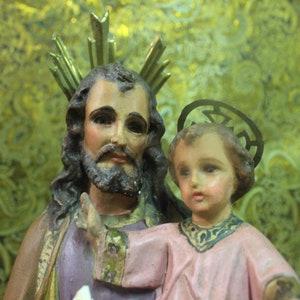 Antique Saint Joseph with Baby Jesus, Sculpture Saint Joseph, Statue Saint Joseph with Jesus, Father of Jesus, Plaster Sculpture