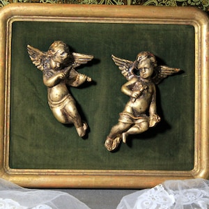 Ancient Angels Musicians, Plaster Angels Couple, Framed Angels, Cherub Angels Sculptures, Christian Religion, Golden Angels