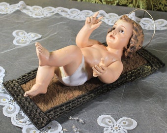 Child Jesus 28 cm, Antique Child Jesus, Child Jesus with Bed, Plaster Child, Child Jesus Years 60, Religious Art, Child Jesus Vintage.