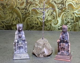 Religious Set, Set with Cross, Montserrat Virgin Set, Set with religious figure, Spanish Set, Metal Religious Set