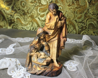 Skulptur der Heiligen Familie, Alte Heilige Familie, Skulptur der Jungfrau Maria, Skulptur des Jesuskindes, Skulptur des Heiligen Josef, Statue der Heiligen Familie