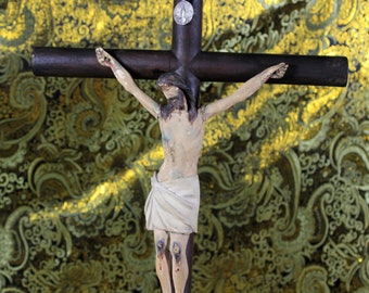 Crucifijo Madera, Talla Cristo, Antiguo Cristo Madera Policromado, Antigua Cruz  de Mesa , Crucifijo Católico, Crucifijo  Español