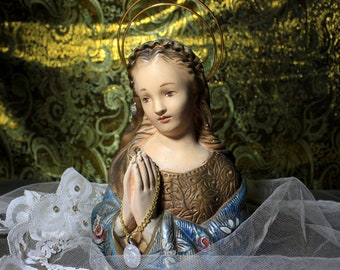 Antique Bust Virgin Mary, Antique Virgin Plaster, Sculpture Our Lady, Plaster Statue, Virgin Statue, Small Bust Mary, Bust Our Lady,