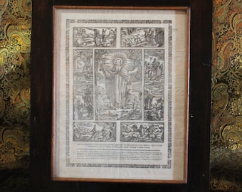 Lithograph of The Catalan Miracle, Holy Lithograph, Old Lithograph, Framed Print, Framed Lithograph, Wood Frame, Catalonia