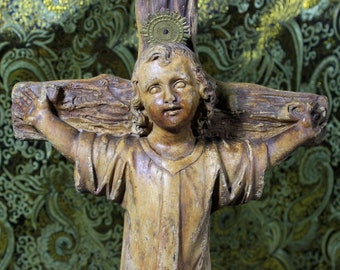 Ancient Child Jesus, Religious Sculpture, Ancient Sculpture Jesus Christ, Plaster Sculpture Jesus, Child on Cross, Child Olot.