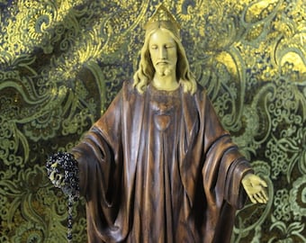 Beeld van het Heilig Hart van Jezus, Beeld van Jezus de Verlosser 43 cm, Heilig Hart met loden handen, Jezusfiguur, Gipsen beeld van Jezus