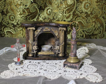 Religious Set, Set with Virgin, Altar Set, Religious Set, Spanish Set, Metal Religious Set.