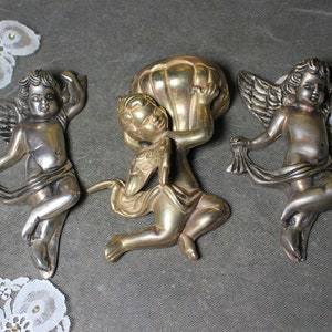 Vintage Angels Set, Antique Bronze Angels, Puttis, Cherub Angels Sculptures, Children Angels, Religious Art, 1950s
