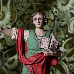 Saint Pancras Sculpture, Plaster Statue, Saint Statue, Wooden Base Statue, Ancient Saint Sculpture, Glass Eyes, Spain.