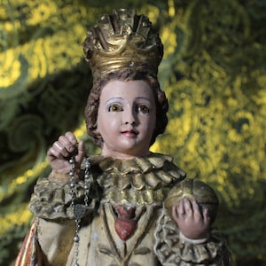 Ancient Child of Prague, Religious Sculpture, Ancient Sculpture Child of Prague, Plaster Sculpture Child with Ball, Holy Sculpture