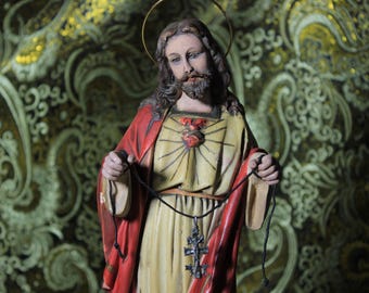 Sculpture Sacred Heart Jesus,  Sculpture Jesus 13'8inch, Sacred Heart, Figure of Jesus, Plaster Sculpture Jesus, Crystal Eyes, 40s