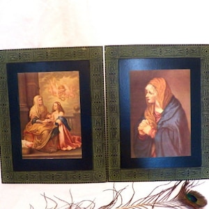 Set Litografías Religiosas, Litografía Murillo, Litografía Tiziano, Impresiones Enmarcadas Cartón, Litografías Color, Impresiones Años 30